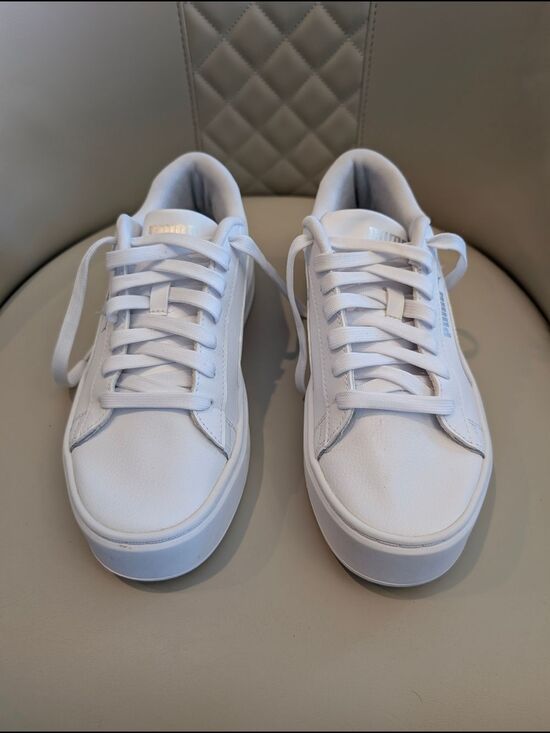 Puma Shoes - Puma Smash Platform Tennis White Low-Top Lace Sneakers Y2K